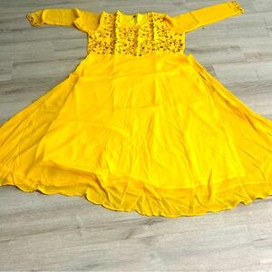 Bright yellow long dress umbrella cut kurthi